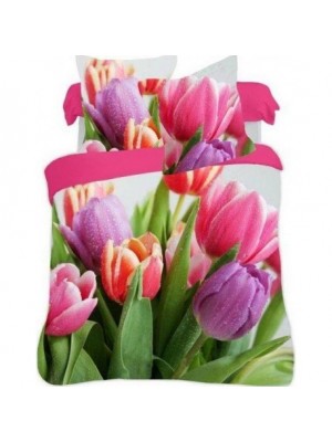 Bavlnené posteľné obliečky 3D Tulipány color 140x200, 70x80