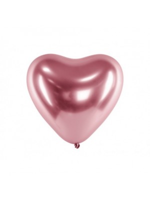 Chromované balóny - Glossy Hearts 27cm, 10ks Ružová
