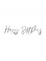 Girlanda - Baner - HAPPY BIRTHDAY, elegant 16,5x62cm Strieborná