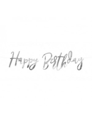 Girlanda - Baner - HAPPY BIRTHDAY, elegant 16,5x62cm Strieborná