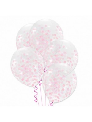 Priesvitné balóny s konfetami- 30cm, 5ks Ružová