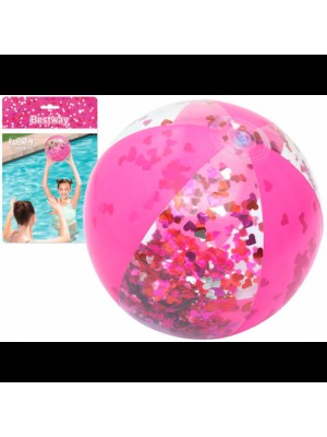 Ružová trblietavá plážová lopta so srdiečkami Bestway 41 cm