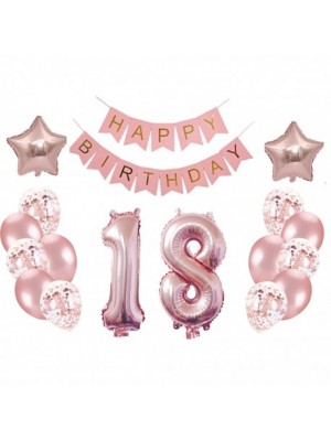 Set balónov - výzdoba - 18 narodeniny, 17ks Ružové zlato