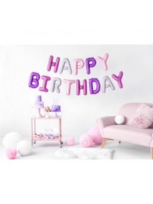 Set fóliových balónov Happy Birthday - Ružový Mix, 340x35cm