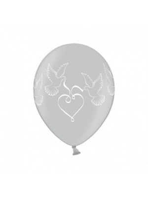 Strieborný svadobný balón so vzorom holubice - 5 ks