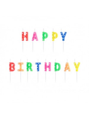 Sviečky na tortu - Happy Birthday, farebné 2,5cm