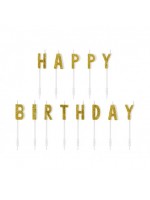 Sviečky na tortu - Happy Birthday - zlaté 2,5cm