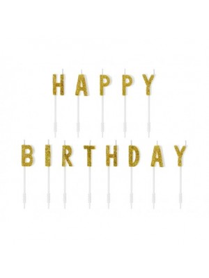 Sviečky na tortu - Happy Birthday - zlaté 2,5cm