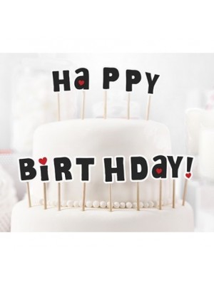 Zápich na tortu - Happy Birthday! - čierny